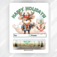 Load image into Gallery viewer, This image shows the Holiday Pirate money card with money tube attached.
