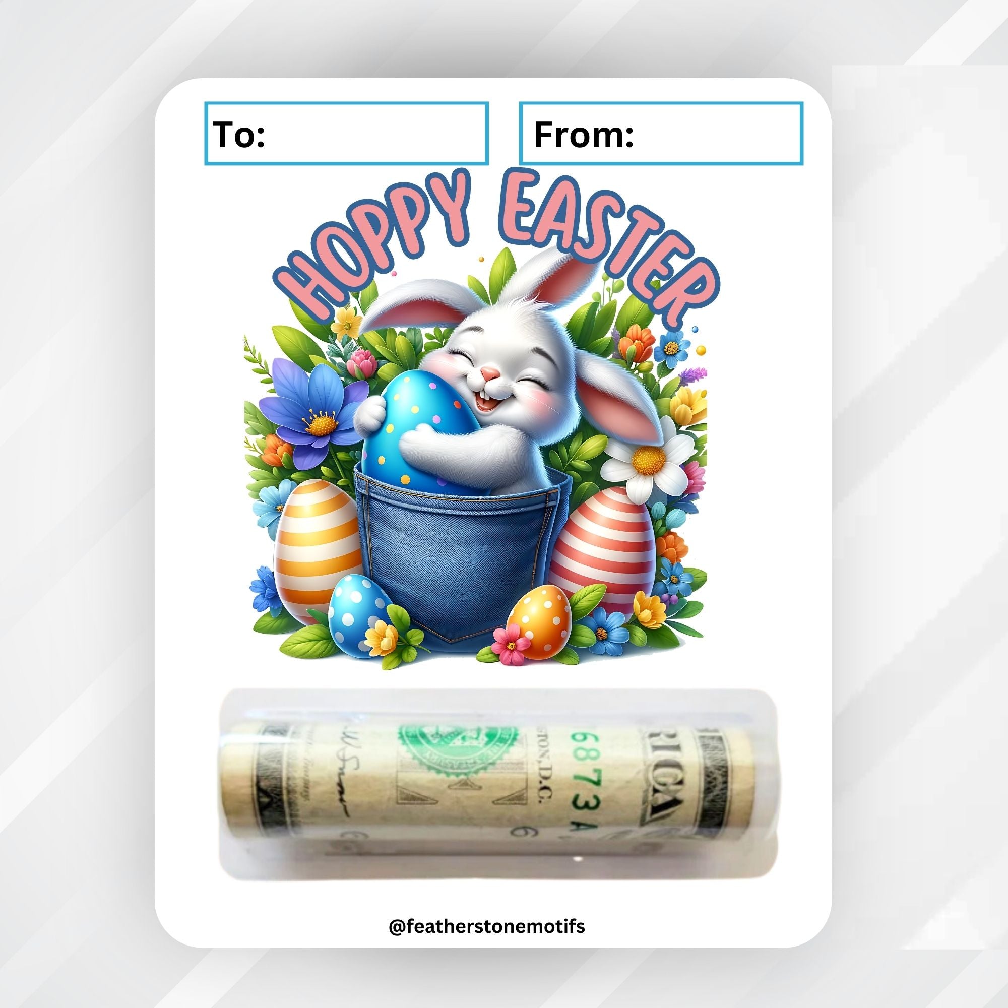 This image shows the money tube attached to the Hoppy Easter 1 Easter Money Card.