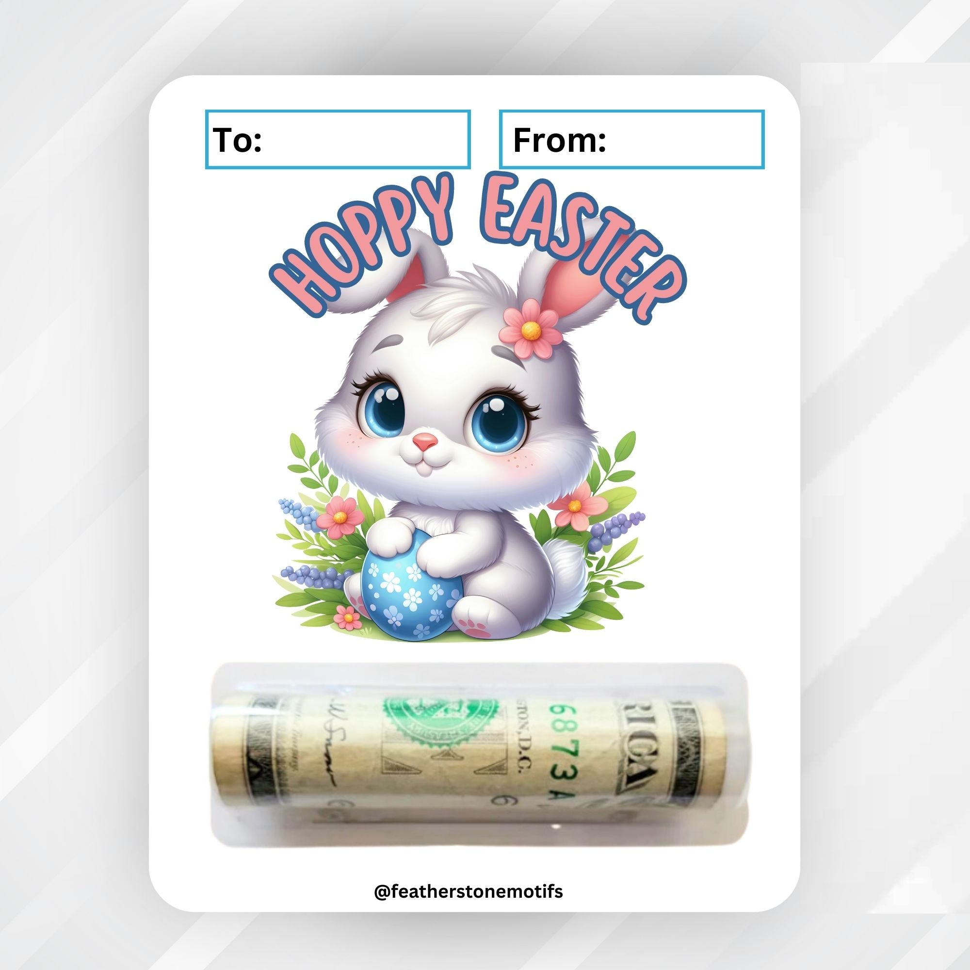 This image shows the money tube attached to the Hoppy Easter 2 Easter Money Card.