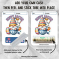 Load image into Gallery viewer, This image shows how to attach the money tube to the Hoppy Easter Gnome Easter Money Card.
