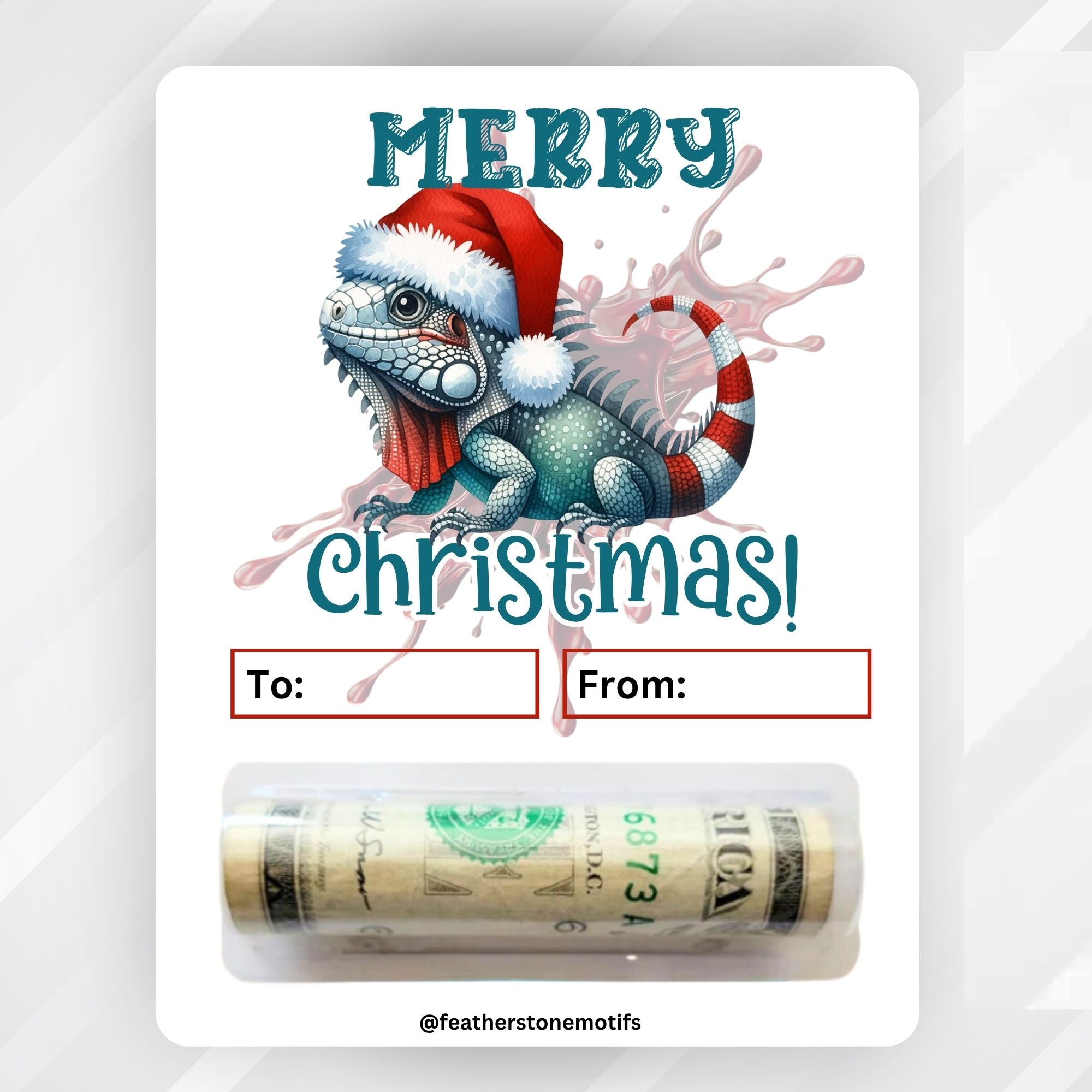 This image shows the money tube attached to the Iguana Money Card.