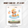 Load image into Gallery viewer, This image shows the money tube attached to the It's a boy Money Card.
