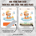 Load image into Gallery viewer, This image shows how to attach the money tube to the It's a boy Money Card.
