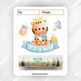Load image into Gallery viewer, This image shows the money tube attached to the It's a boy Money Card.
