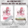 Load image into Gallery viewer, This image shows how to attach the money tube to the Let it Snow Money Card.
