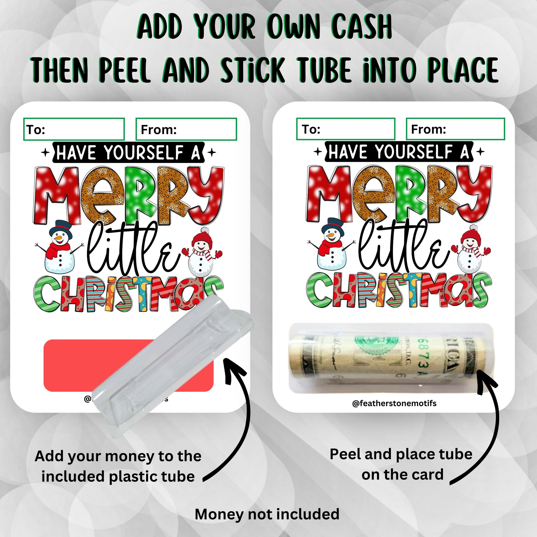 This image shows how to attach the money tube to the Merry Little Christmas Money Card.