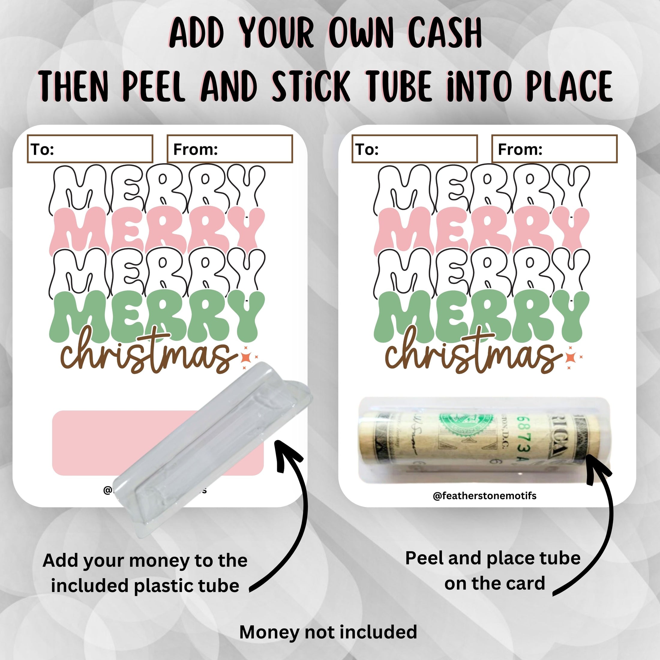 This image shows how to attach the money tube to the Merry Merry money card.