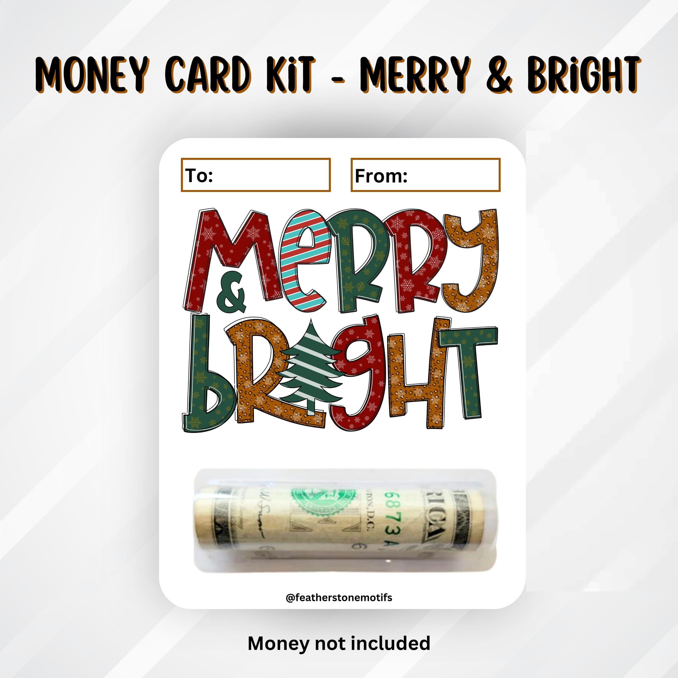 This image shows the money tube attached to the Merry & Bright Money Card.