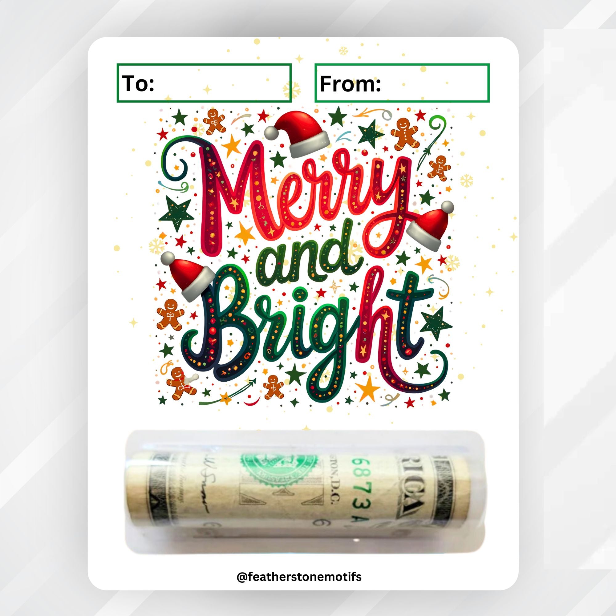 This image shows the money tube attached to the Merry and Bright 2 Money Card.