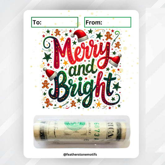 This image shows the money tube attached to the Merry and Bright 2 Money Card.