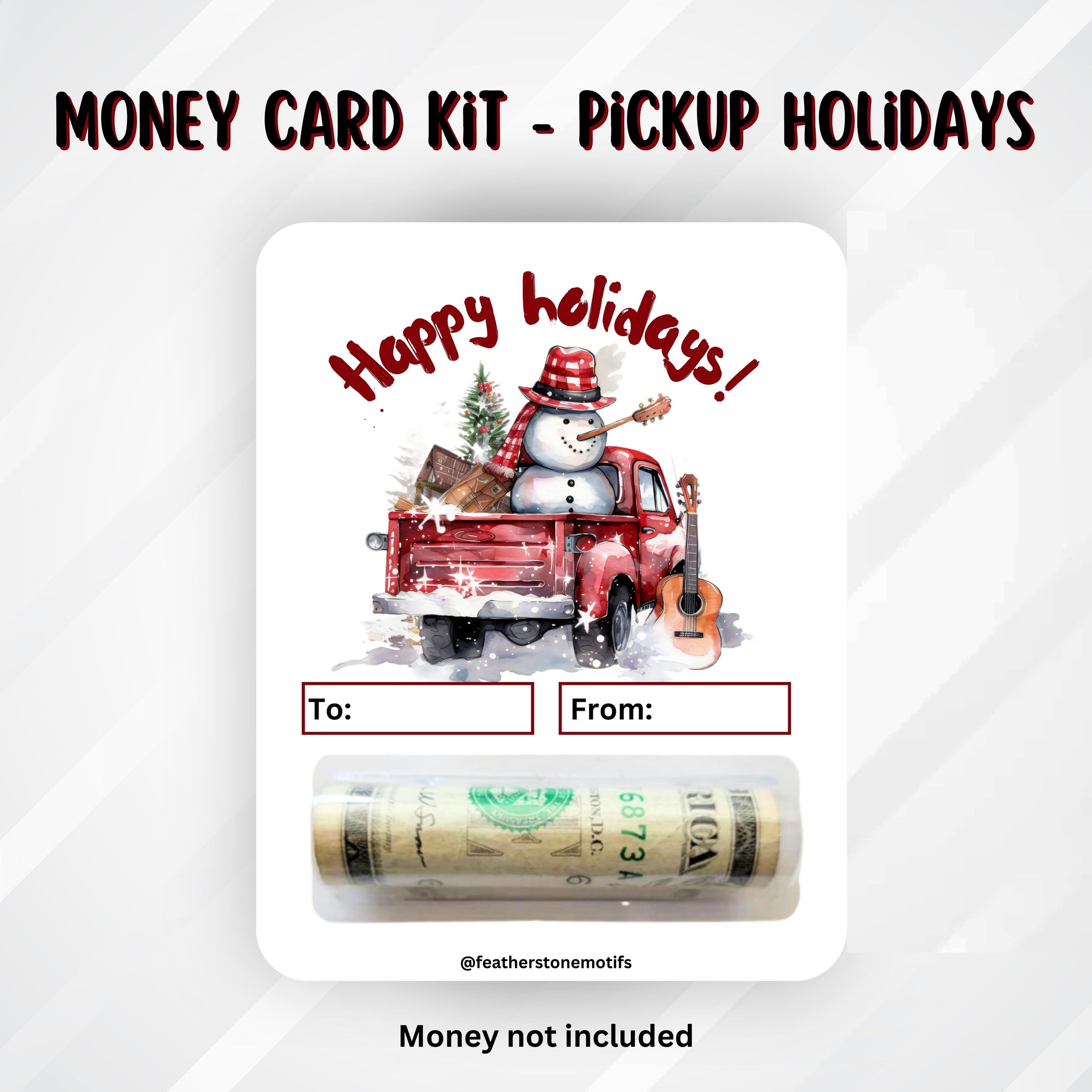 This image shows the money tube attached to the Pickup Holidays Money Card.