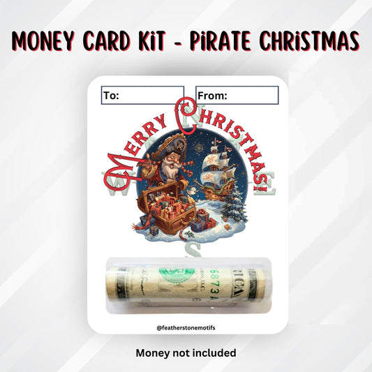 This image shows the money tube attached to the Pirate Christmas Money Card.
