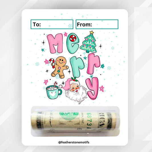 This image shows the money tube attached to the Playful Christmas Money Card.