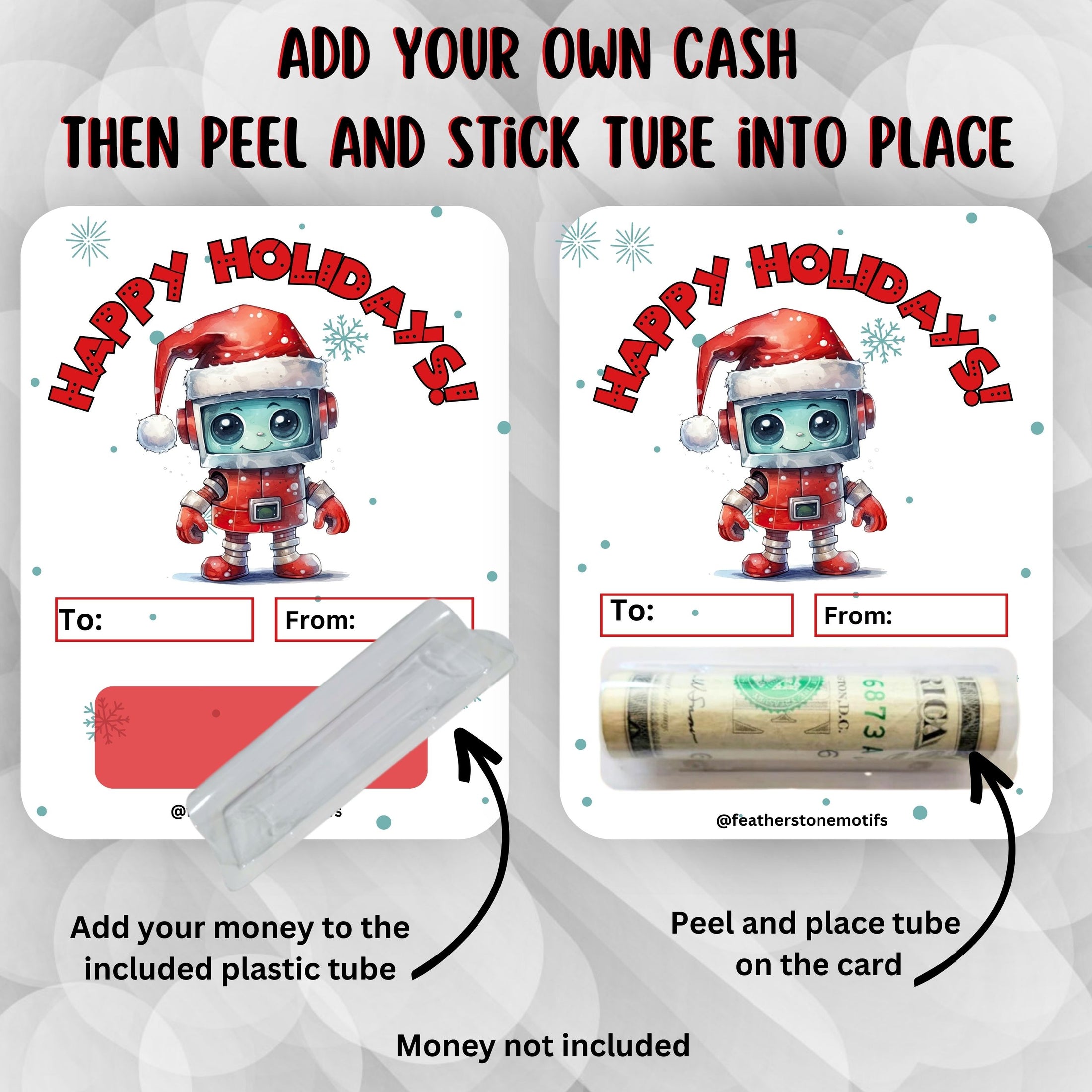 This image shows how to attached the money tube to the Robot money card.
