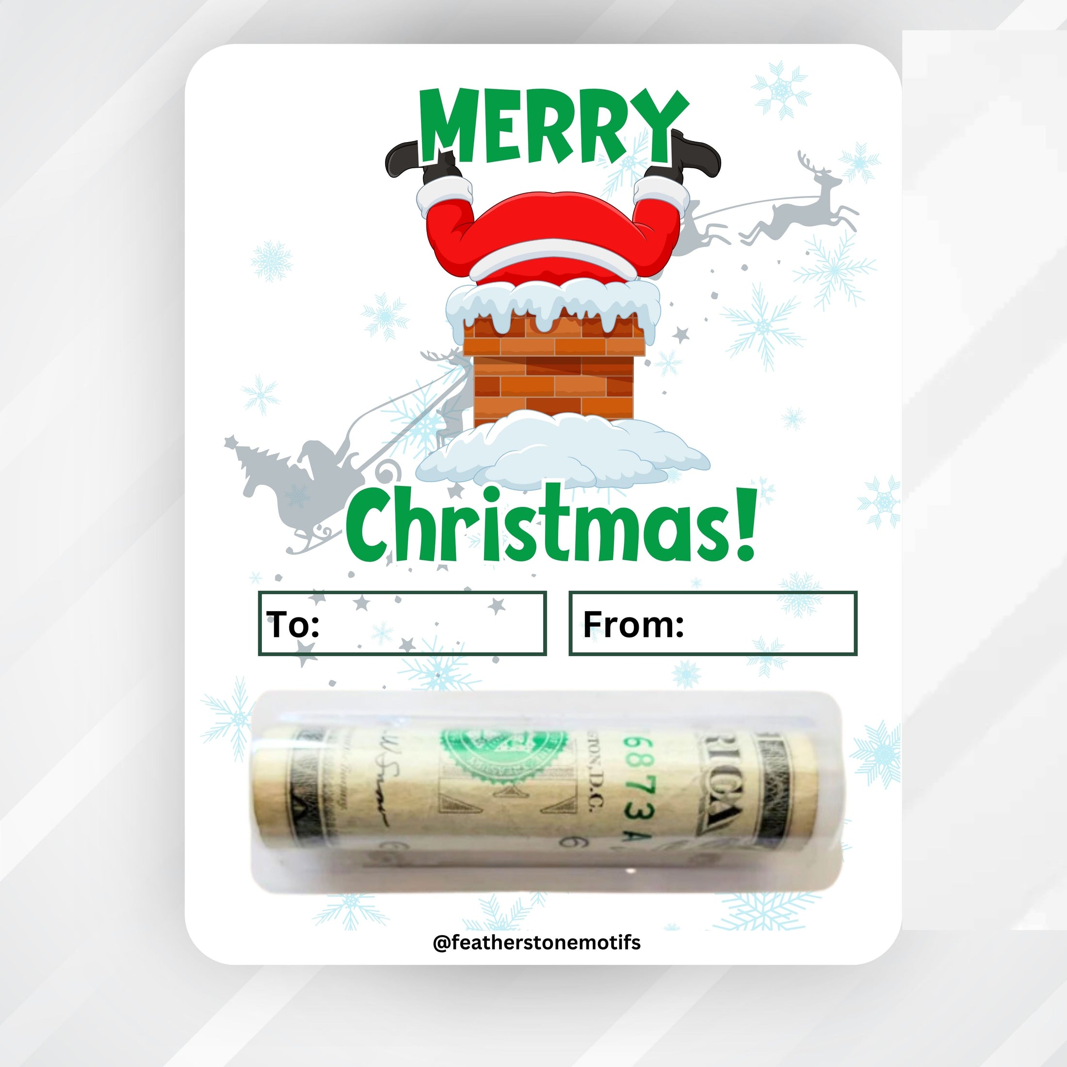 This image shows the money tube attached to the Santa Chimney Money Card.