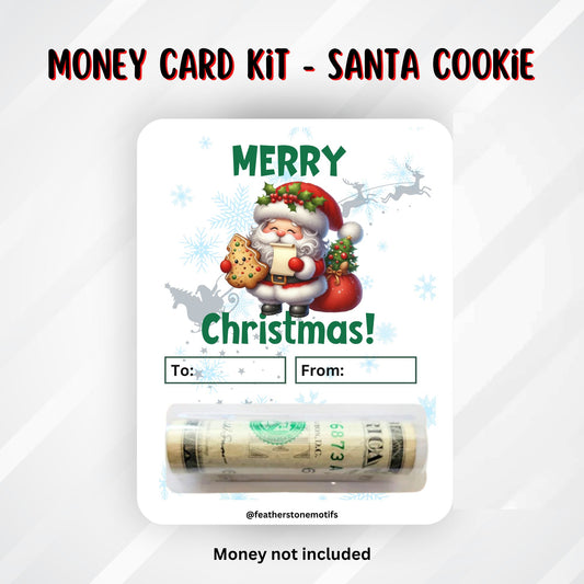 This image shows the money tube attached to the Santa Cookie Money Card.