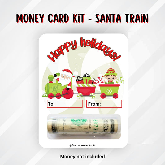 This image shows the money tube attached to the Santa Train Money Card.