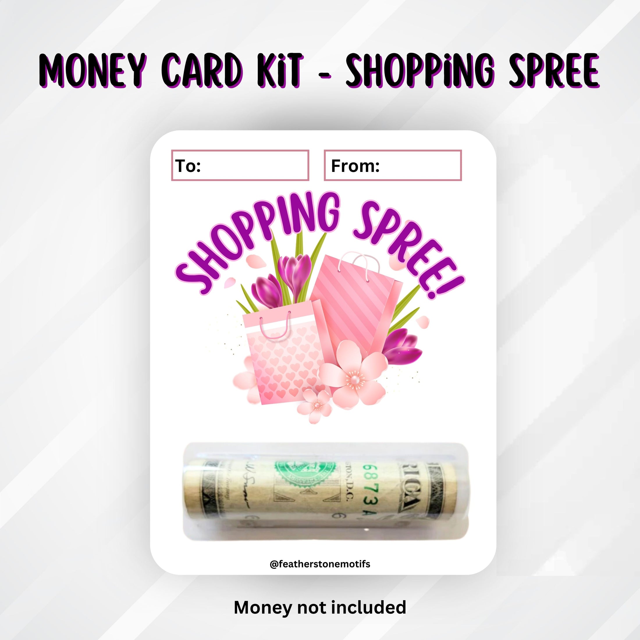 This image shows the money tube attached to the Shopping Spree Money Card.