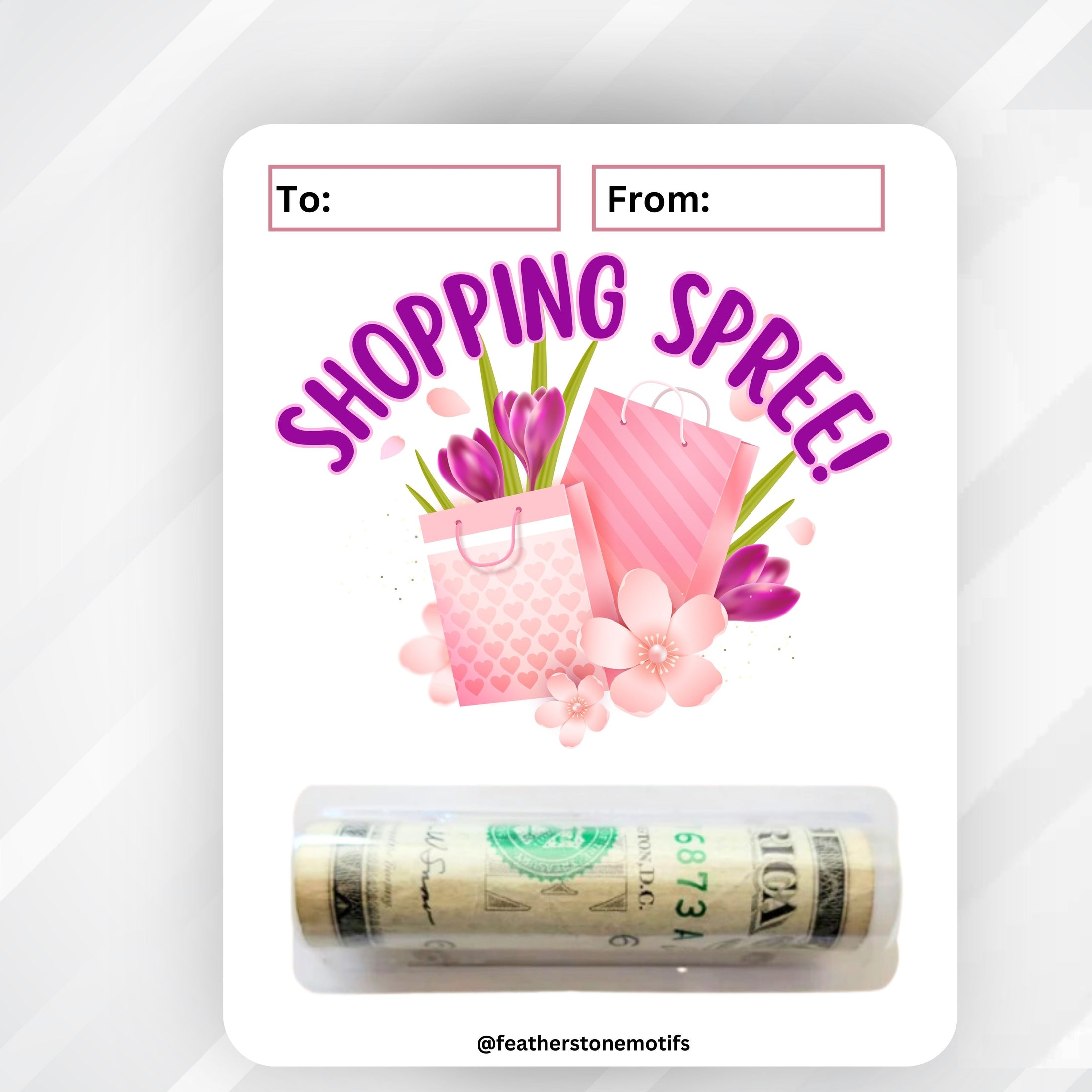 This image shows the money tube attached to the Shopping Spree Money Card.