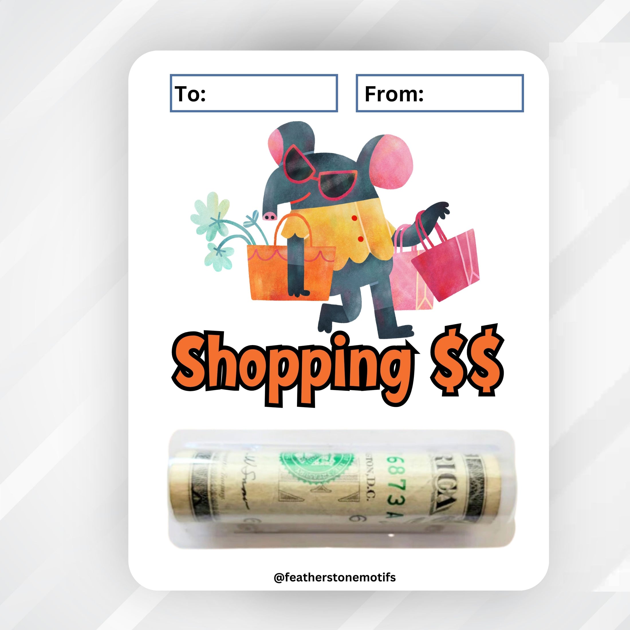 This image shows the money card attached to the Shopping $$ Money Card.