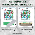 Load image into Gallery viewer, This image shows how to attach the money tube to the Snowflake Kisses Money Card.
