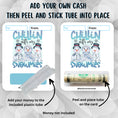 Load image into Gallery viewer, This image shows how to attach the money tube to the Snowmies Money Card.
