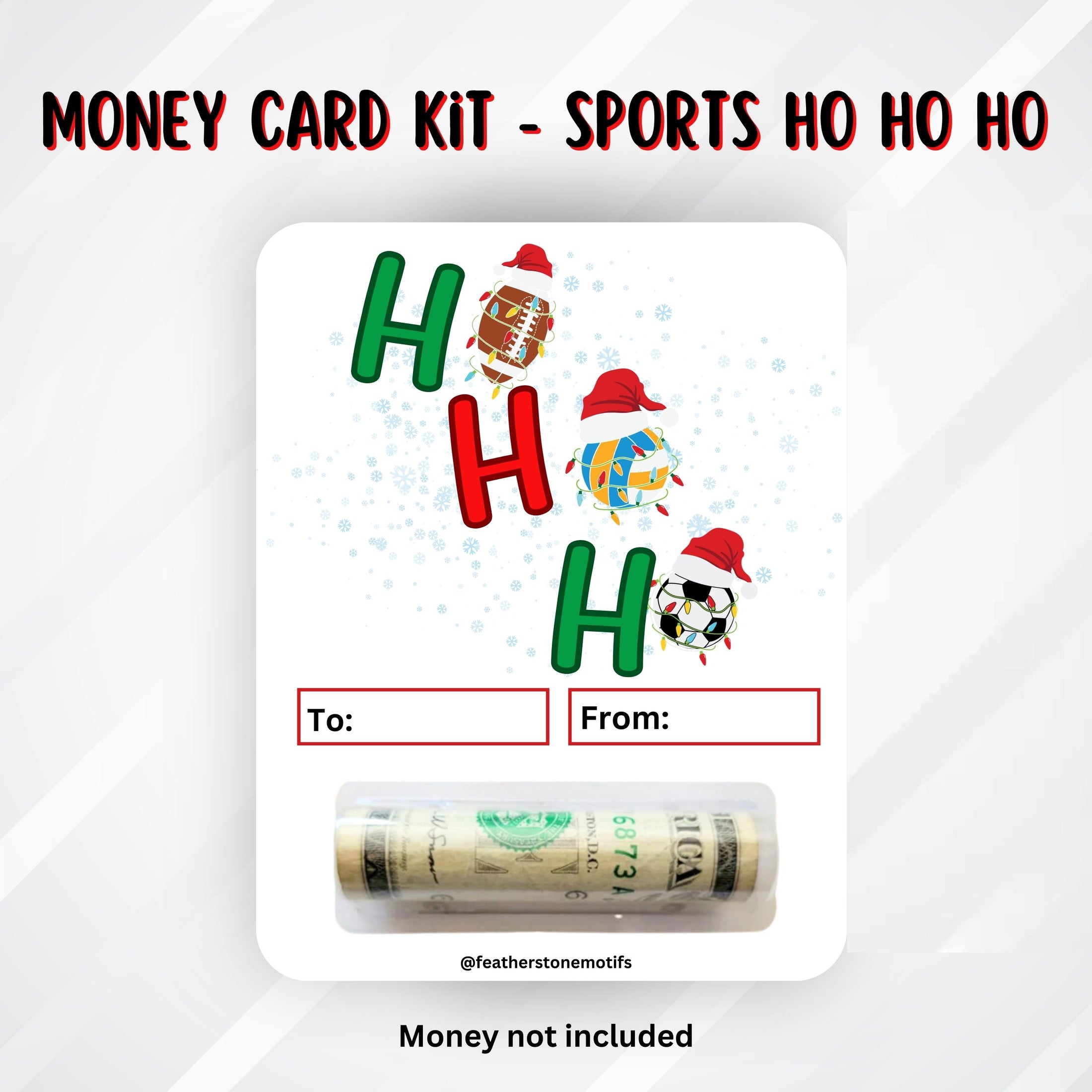 This image shows the money tube attached to the Sports Ho Ho Ho money card.
