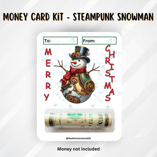 This image shows the money tube attached to the Steampunk Snowman Money Card.