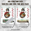 Load image into Gallery viewer, This image shows how to attach the money tube to the Steampunk Snowman Money Card.
