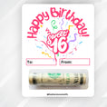 Load image into Gallery viewer, This image shows the money tube attached to the Sweet 16 Birthday money card.
