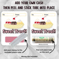 Load image into Gallery viewer, This image shows how to attach the money tube to the Sweet Treat Money Card.
