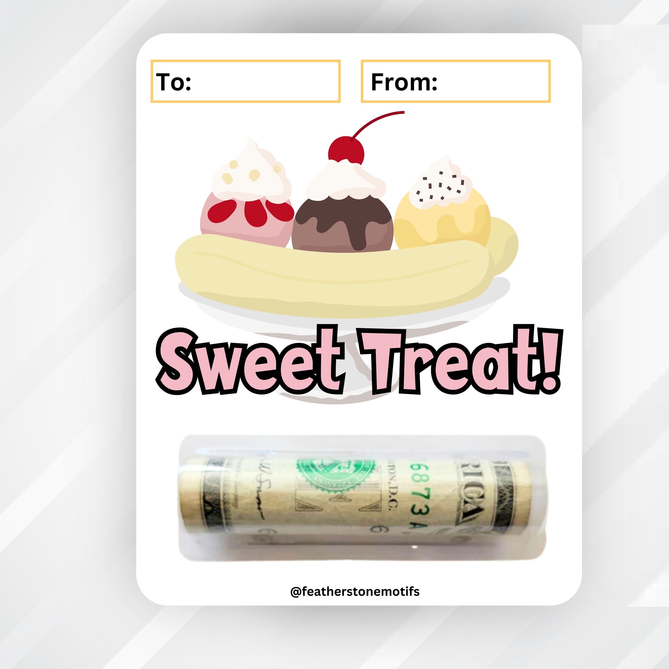This image shows the money tube attached to the Sweet Treat Money Card.
