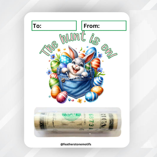 This image shows the money tube attached to The hunt is on 1 Easter Money Card.
