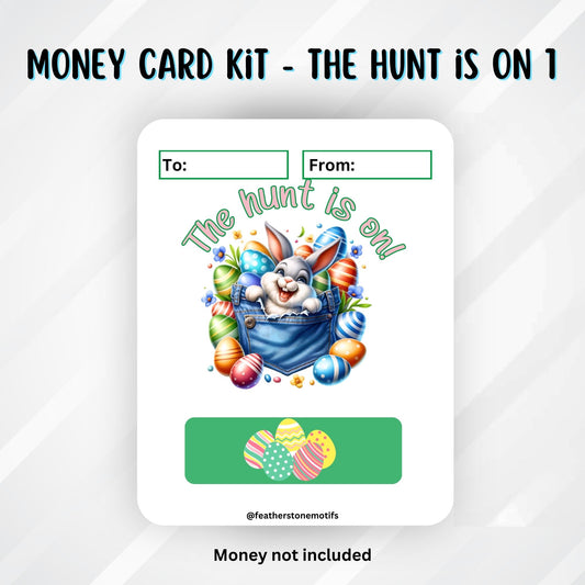 This image shows The hunt is on 1 Easter Money Card without the money tube.