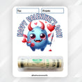 Load image into Gallery viewer, This image shows the money tube attached to the Blue Monster Valentine Money Card.
