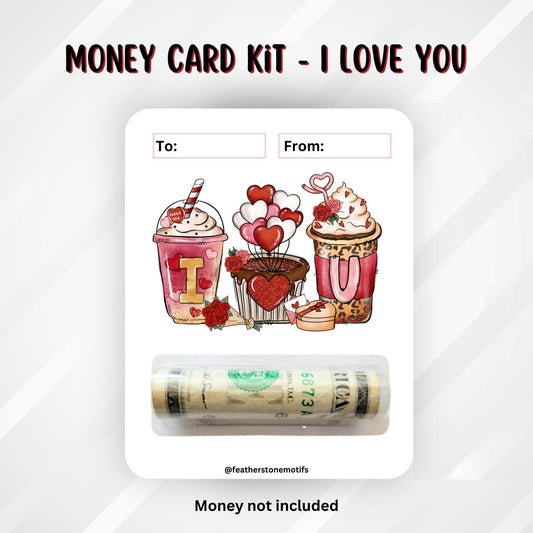 This image shows the money tube attached to the I heart U Valentine Money Card.