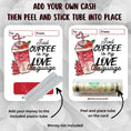 Load image into Gallery viewer, This image shows how to attach the money tube to the Iced Coffee Valentine Money Card.
