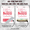 Load image into Gallery viewer, This image shows how to attach the money tube to the Little Miss Valentine Money Card.
