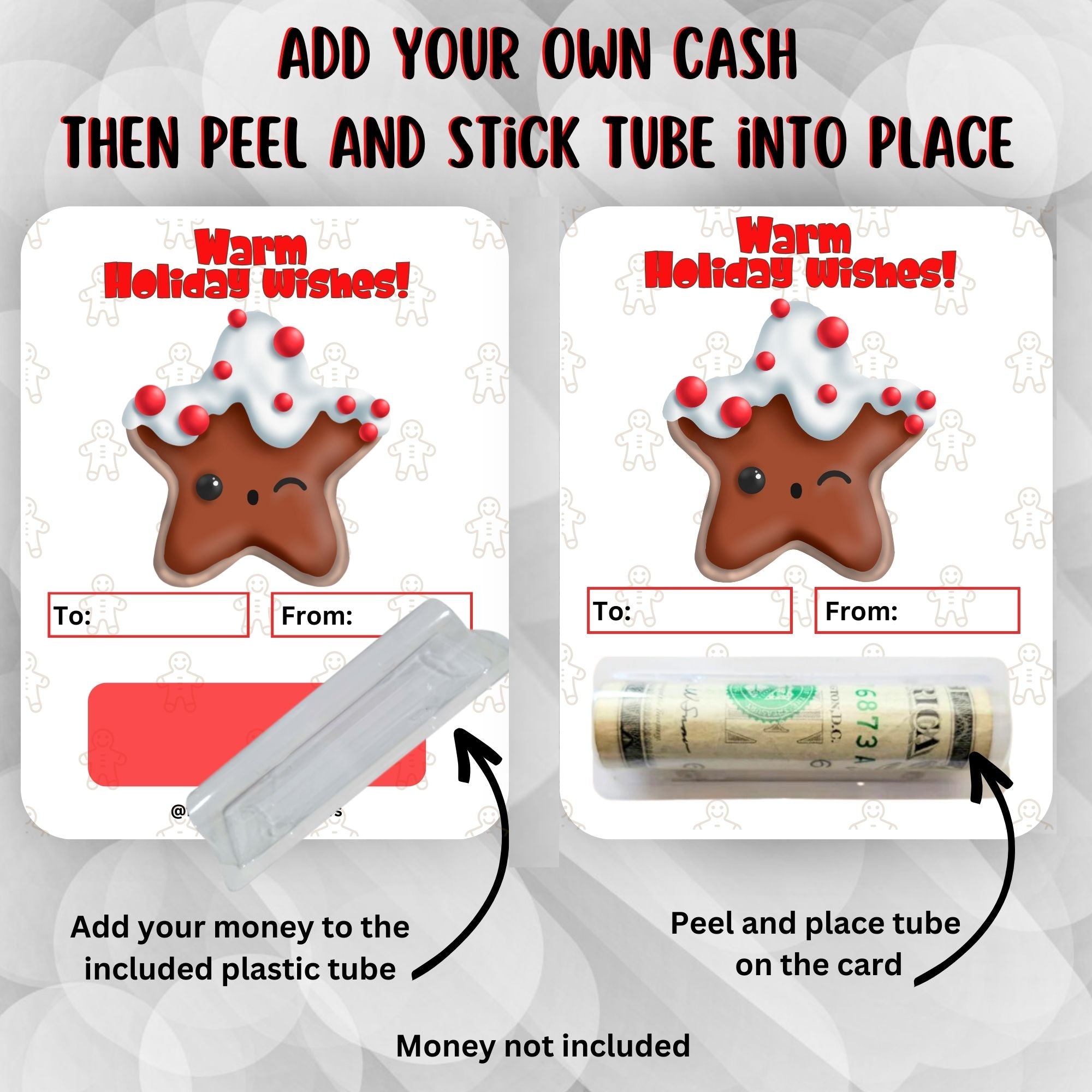 This image shows how to attach the money tube to the Warm Wishes Money Card.