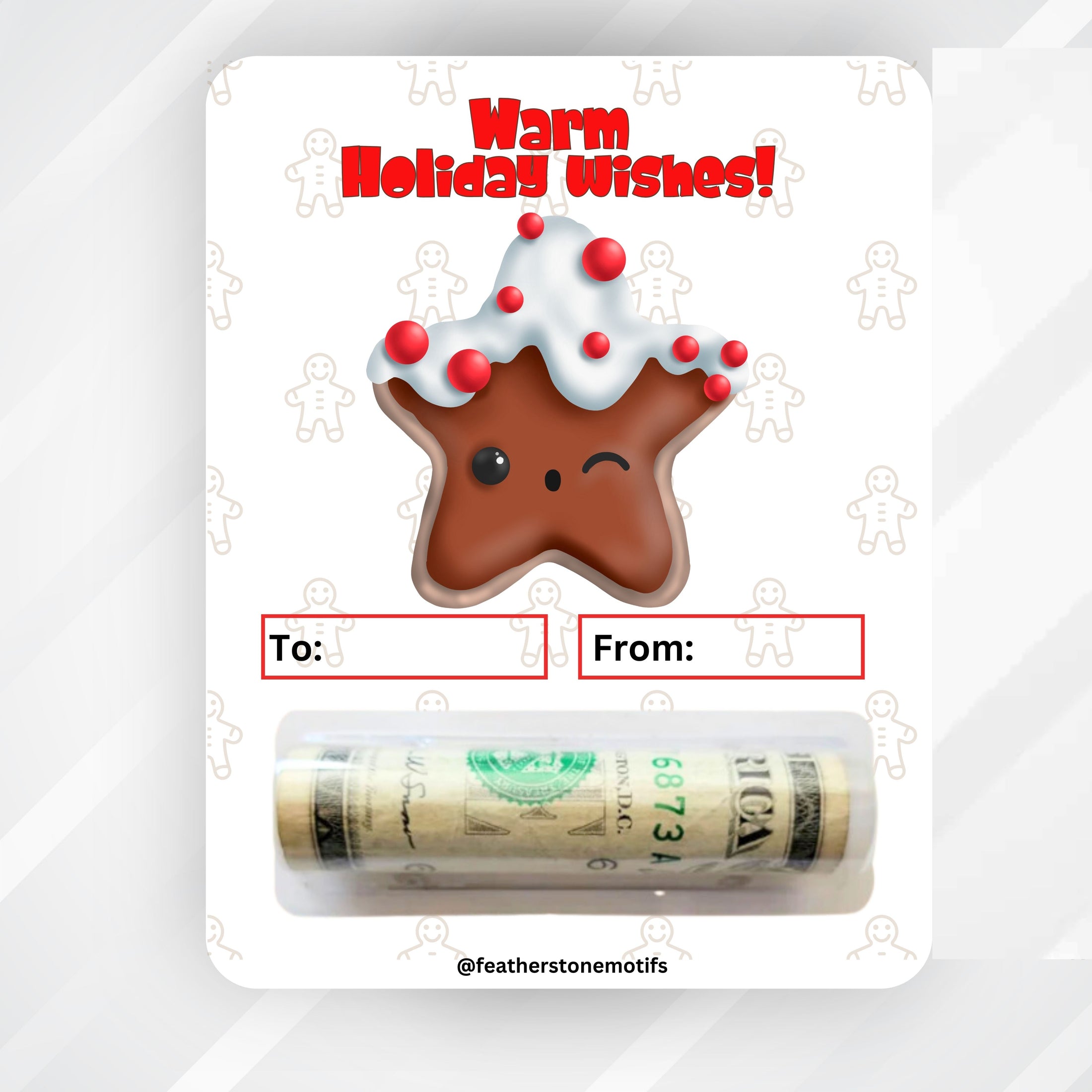 This image shows the money tube attached to the Warm Wishes Money Card.