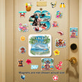 Load image into Gallery viewer, This image shows the full 22 No Bull Cruise Magnet set on a cabin door with the "It's no bull, this is our first cruise!" option.
