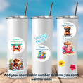 Load image into Gallery viewer, This image shows 3 insulated cups with examples of the water resistant stickers that are available as part of the No Bull Cruise Magnet Accessories.
