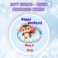 Load image into Gallery viewer, This cover page shows the personalized holiday sticker on a snowflake background.
