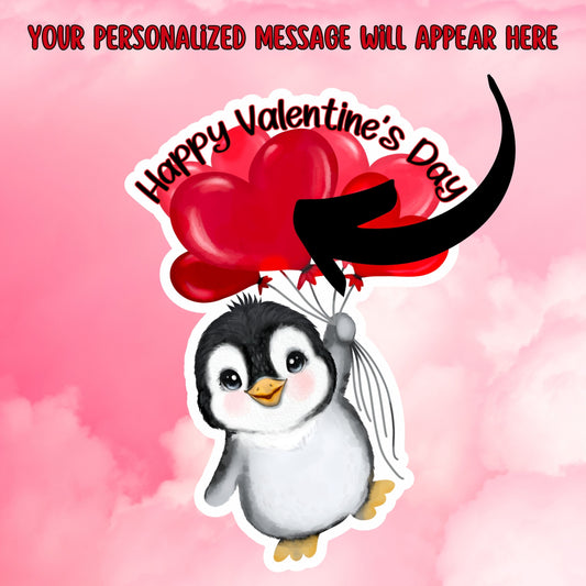 This image shows the valentine sticker with an arrow showing where your personalized message will be printed.