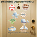 Load image into Gallery viewer, This image shows a door displaying the 8 Personalized Watercolor Cruise Magnets.
