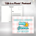 Load image into Gallery viewer, This image shows the Life is a Picnic at Camp! with the words Hello Summer and a sun in the center.
