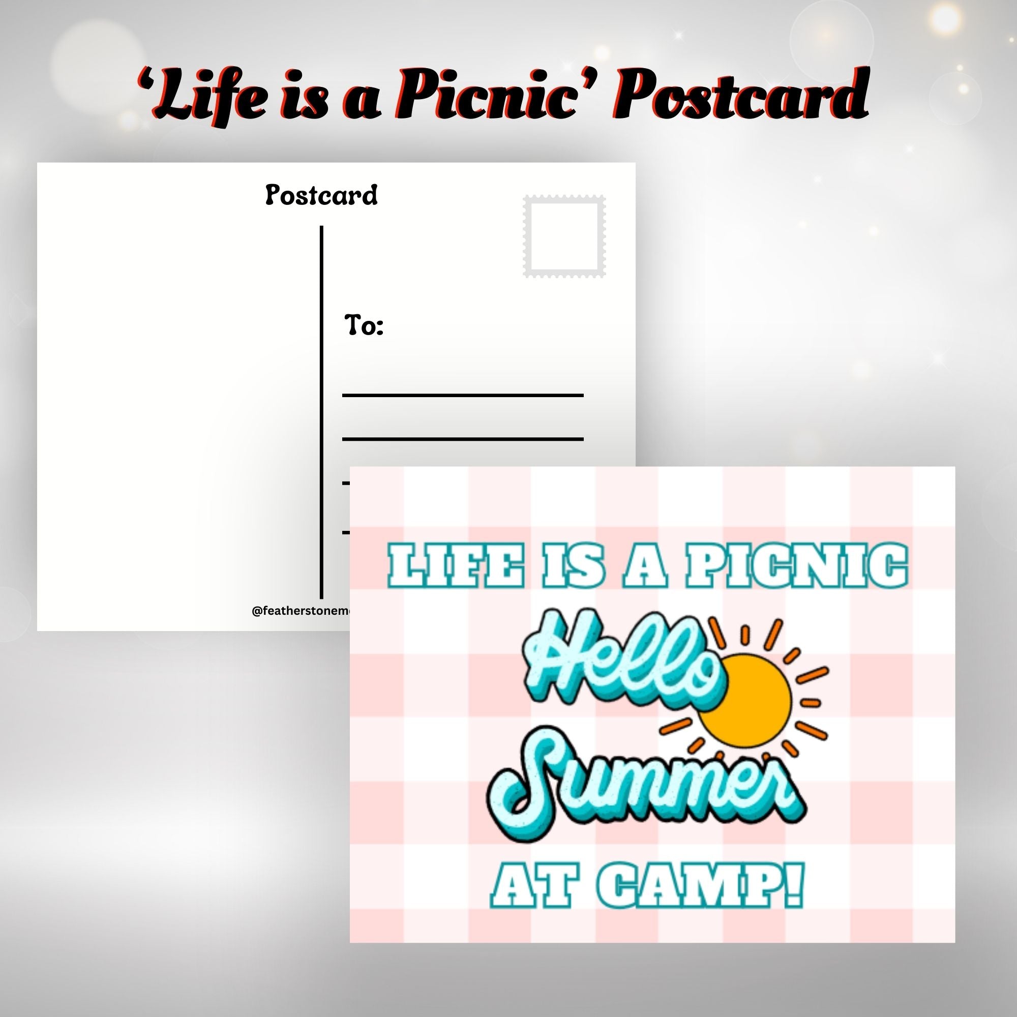 This image shows the Life is a Picnic at Camp! with the words Hello Summer and a sun in the center.