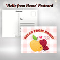 Load image into Gallery viewer, This image shows the Hello from Home! postcard with an ant holding a yellow apple.
