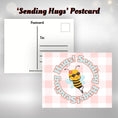 Load image into Gallery viewer, This image shows the Sending Hugs! postcard with a bee wearing sunglasses in the center.
