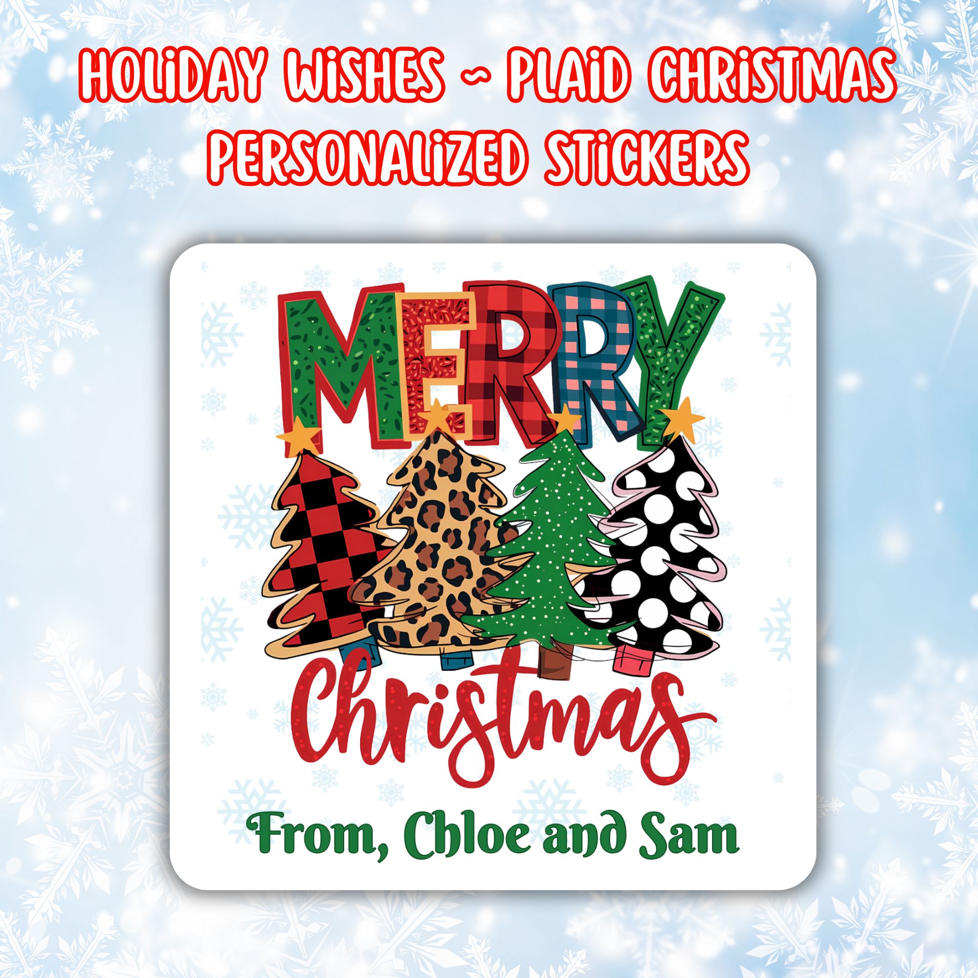 This image shows the Personalized Holiday Stickers - Plaid Christmas.